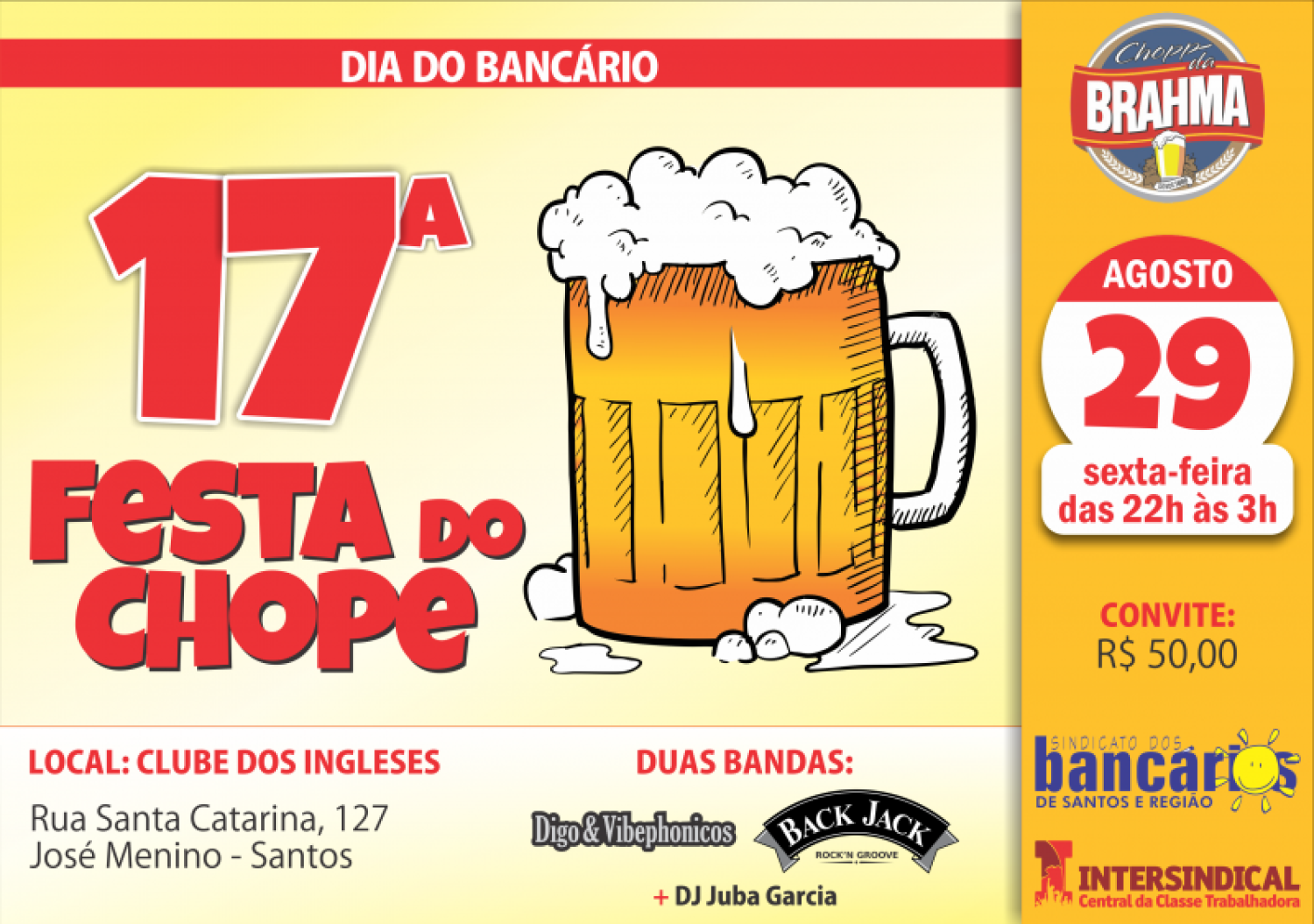 17ª Festa do Chope dos Bancários será dia 29 de agosto