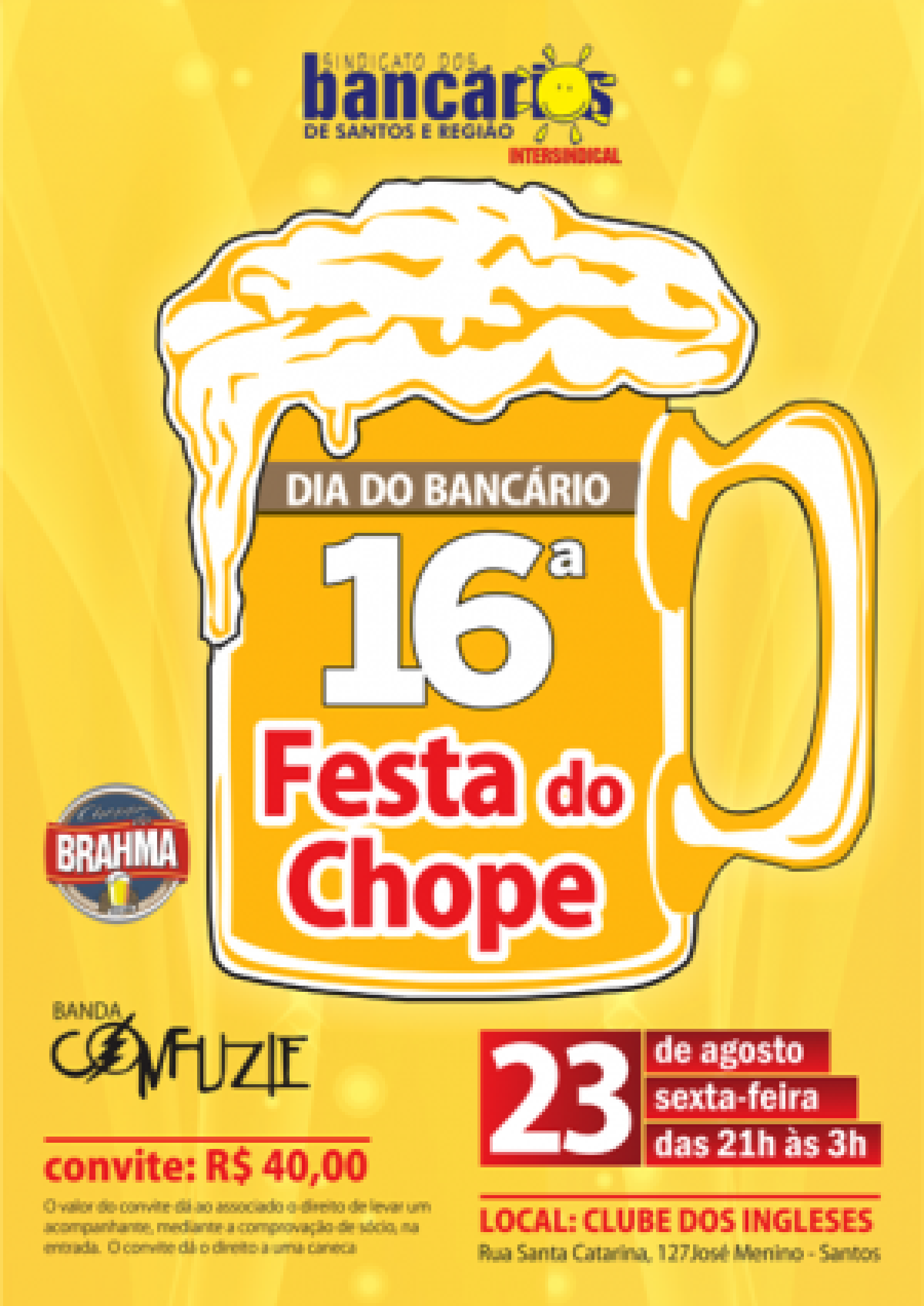 Vem aí a 16ª Festa do Chope - Dia do Bancário