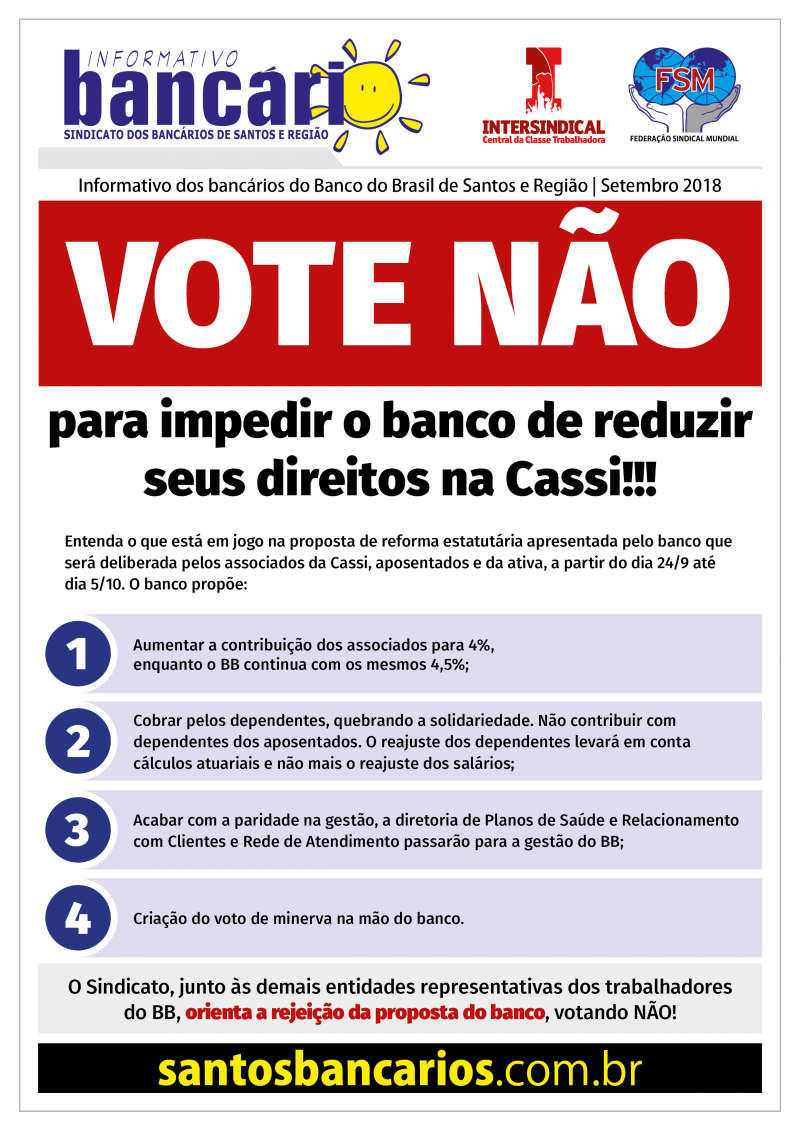 Vote não para impedir o banco de reduzir seus direitos na Cassi!