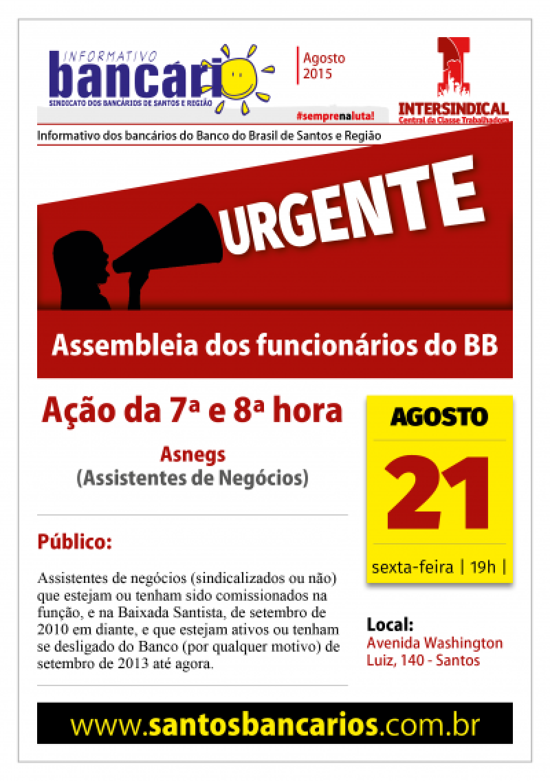 URGENTE: assembleia dos funcionários do BB