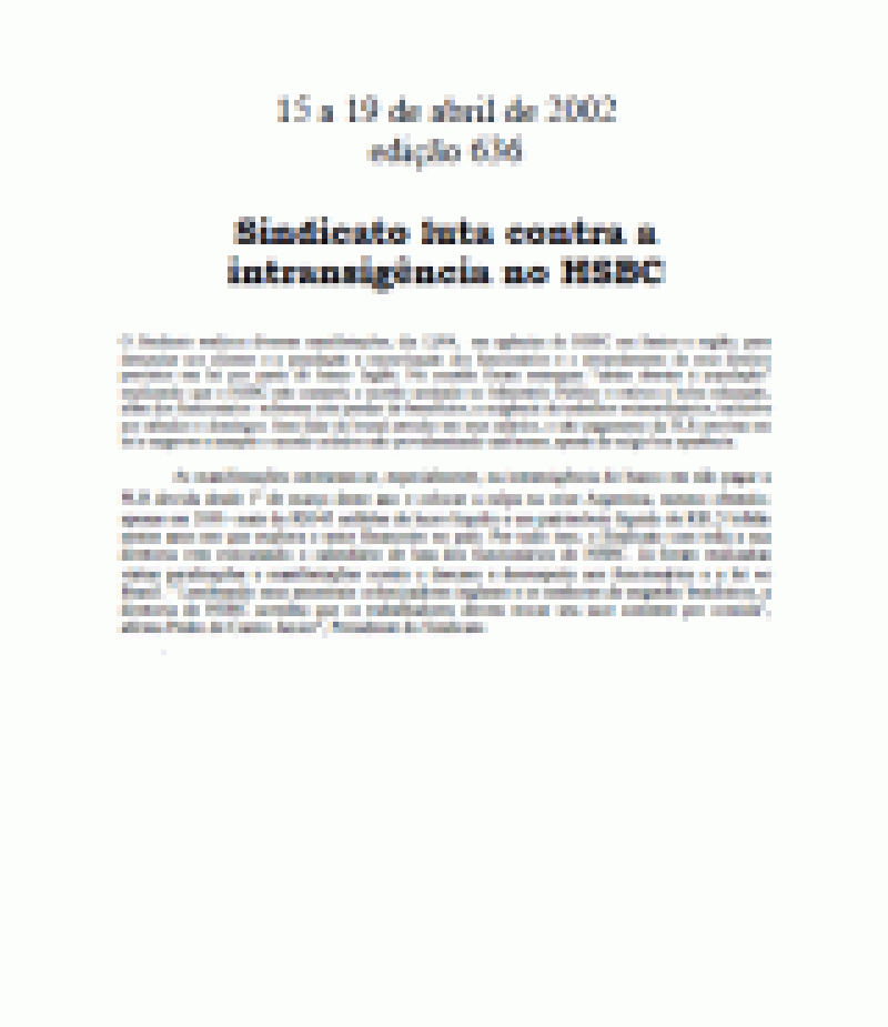 Sindicato luta contra a intransigência no HSBC