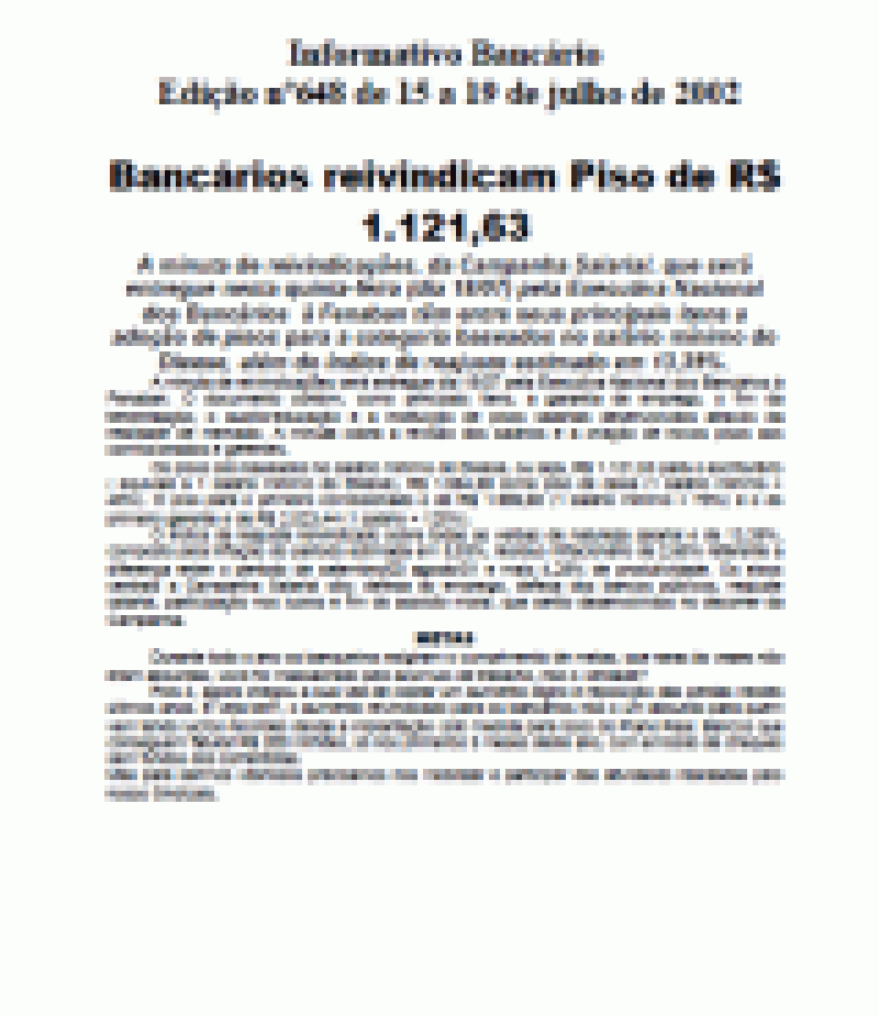 Bancários reivindicam Piso de R$ 1.121,63