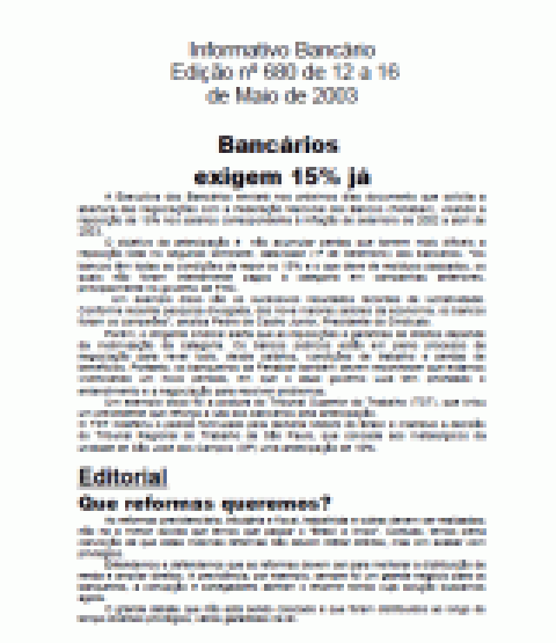 Bancários  exigem 15% já