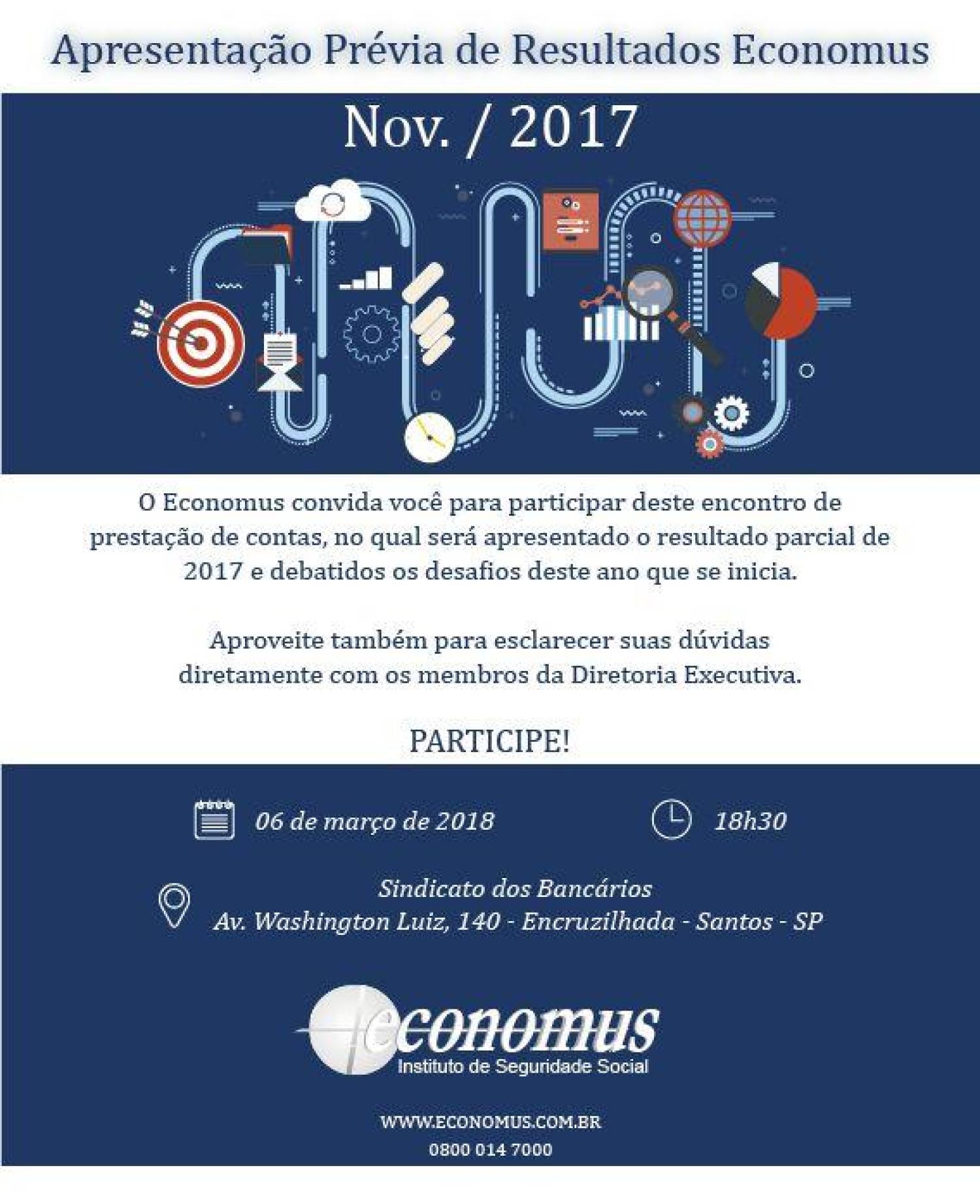 Economus fará prestação de contas no Sindicato, em Santos, dia 6/3 Economus fará prestação de contas no Sindicato, em Santos, dia 6/3