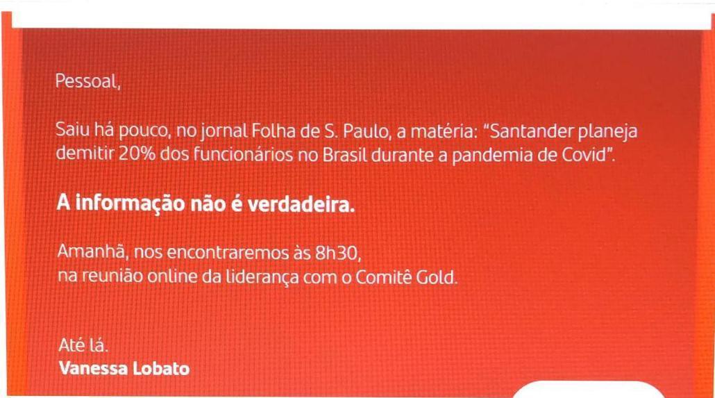 Santander Brasil nega planos para demissões em massa