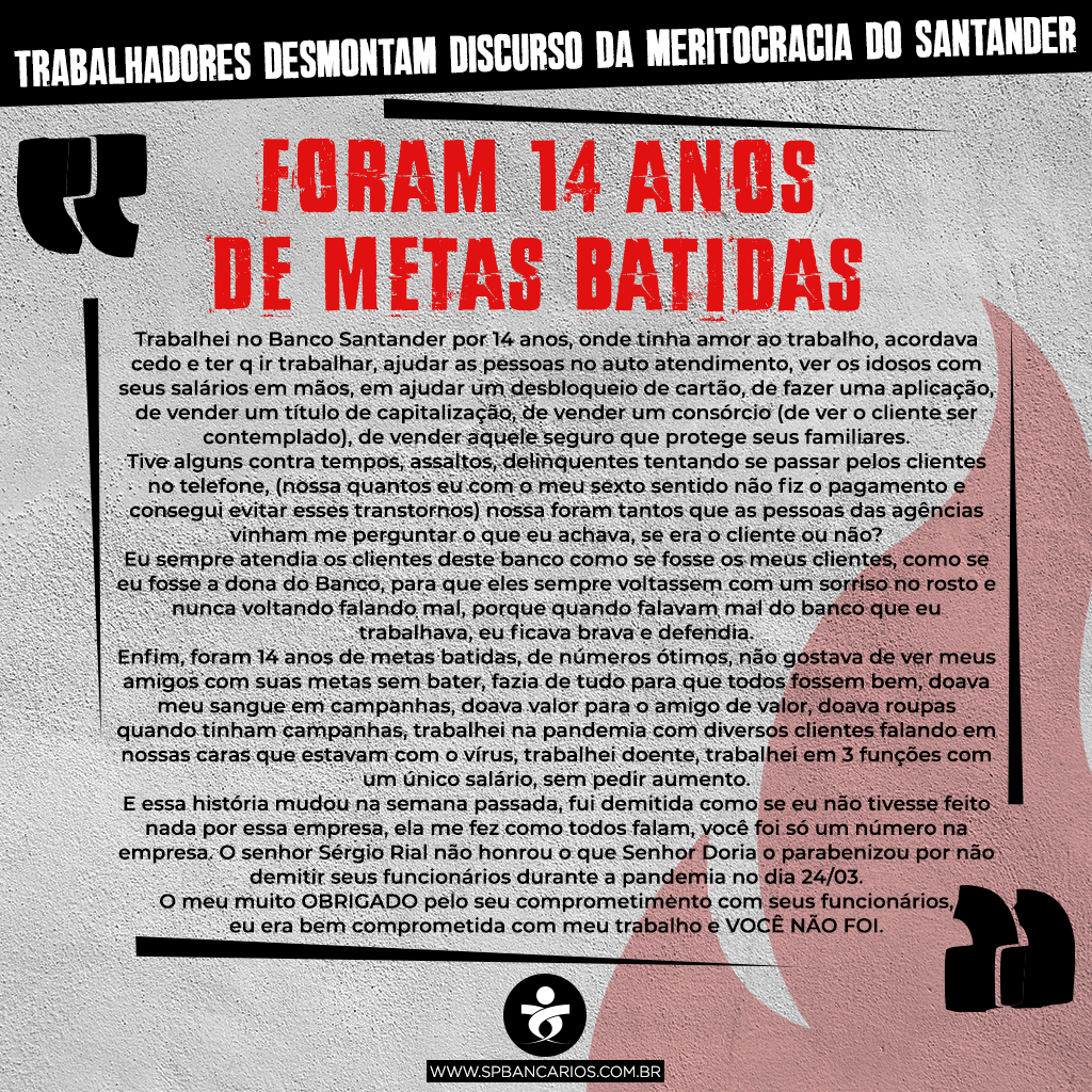Trabalhadores desmontam discurso da meritocracia do Santander
